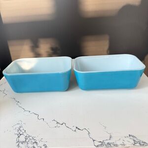 Vintage Pyrex Blue & White 502 + 502-B Refrigerator Dishes Fridgies